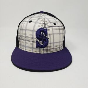 Seattle Mariners MLB Black White Purple New Era 59Fifty Fitted Hat Size 7 1/8
